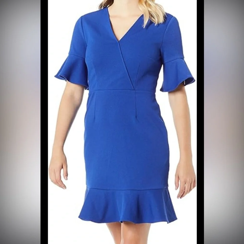 Trina Turk Women's Quest Ruffle Detailed V Neck Dress - Blue - Size 6